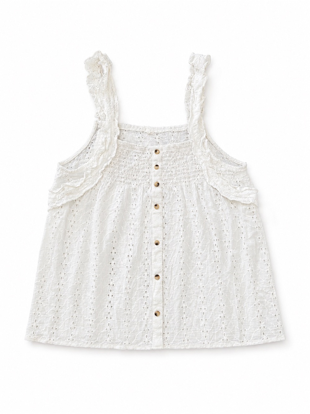 Hem & Thread White Eyelet Ruffle Strap Camisole